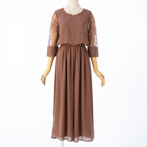 Select Shop レース切替ワイドパンツドレス　モカ