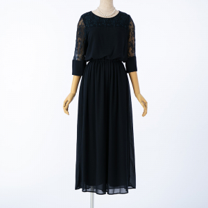 Select Shop レース切替ワイドパンツドレス　ネイビー